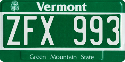 VT license plate ZFX993