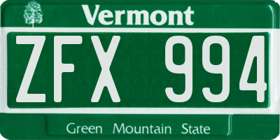 VT license plate ZFX994