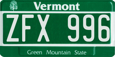 VT license plate ZFX996