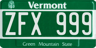 VT license plate ZFX999