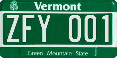 VT license plate ZFY001