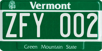 VT license plate ZFY002