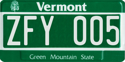 VT license plate ZFY005