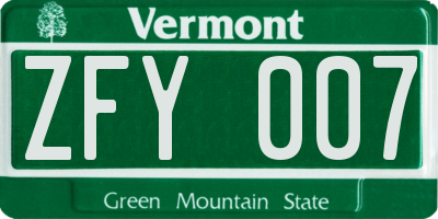VT license plate ZFY007