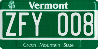 VT license plate ZFY008