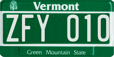 VT license plate ZFY010