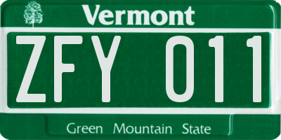 VT license plate ZFY011