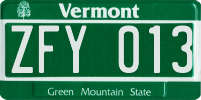 VT license plate ZFY013