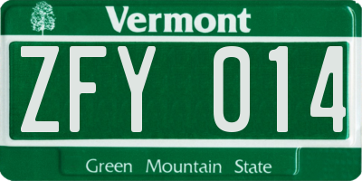 VT license plate ZFY014