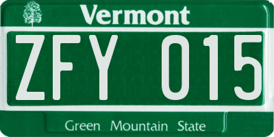 VT license plate ZFY015