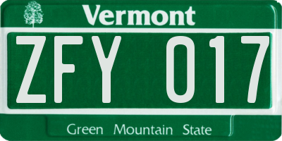 VT license plate ZFY017