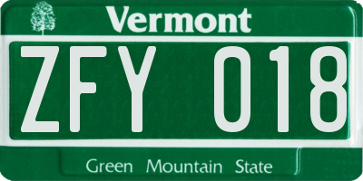 VT license plate ZFY018