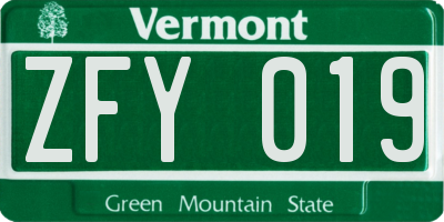 VT license plate ZFY019
