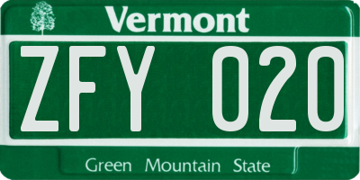 VT license plate ZFY020