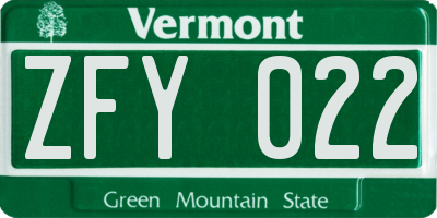 VT license plate ZFY022