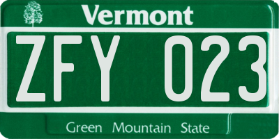 VT license plate ZFY023