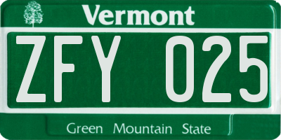VT license plate ZFY025