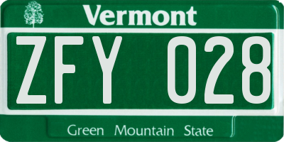 VT license plate ZFY028