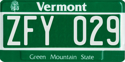 VT license plate ZFY029
