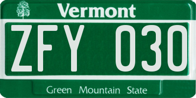VT license plate ZFY030