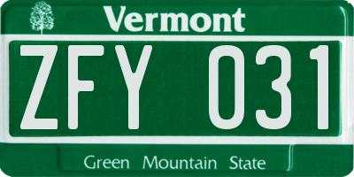 VT license plate ZFY031