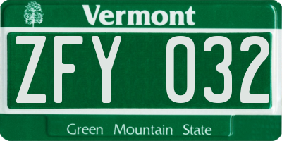 VT license plate ZFY032