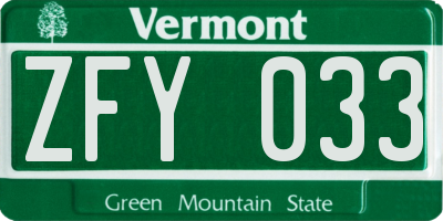 VT license plate ZFY033