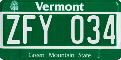 VT license plate ZFY034