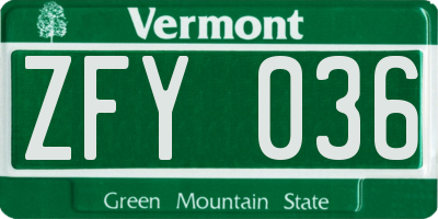 VT license plate ZFY036