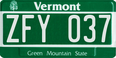 VT license plate ZFY037