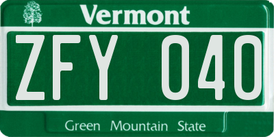 VT license plate ZFY040