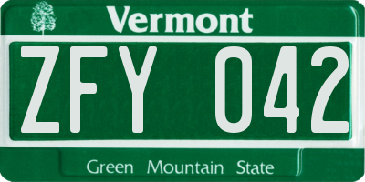 VT license plate ZFY042