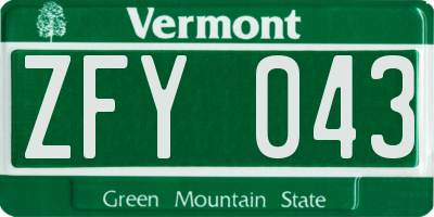 VT license plate ZFY043