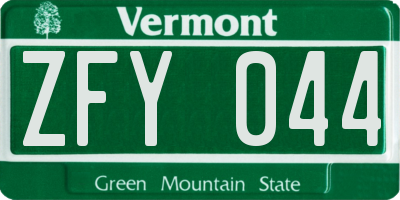 VT license plate ZFY044