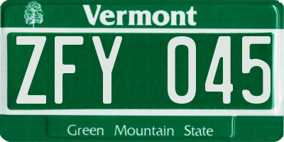 VT license plate ZFY045