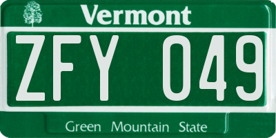 VT license plate ZFY049
