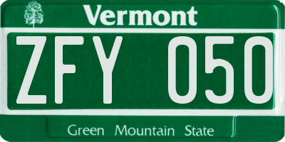 VT license plate ZFY050