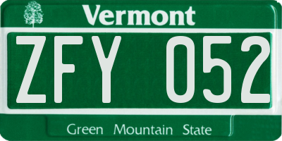 VT license plate ZFY052