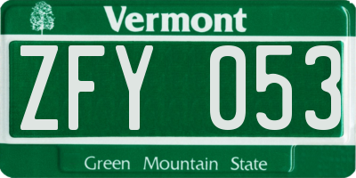 VT license plate ZFY053