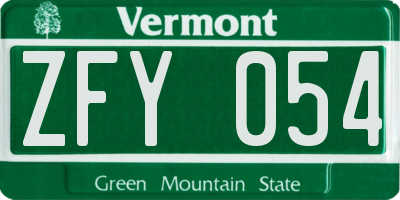 VT license plate ZFY054