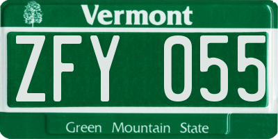 VT license plate ZFY055