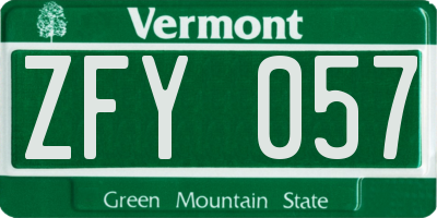 VT license plate ZFY057