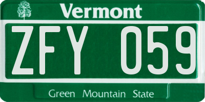 VT license plate ZFY059