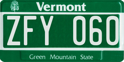VT license plate ZFY060