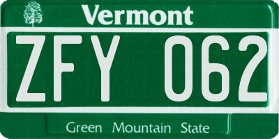 VT license plate ZFY062