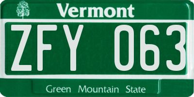 VT license plate ZFY063