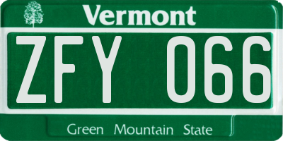 VT license plate ZFY066