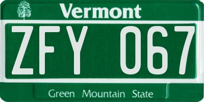 VT license plate ZFY067
