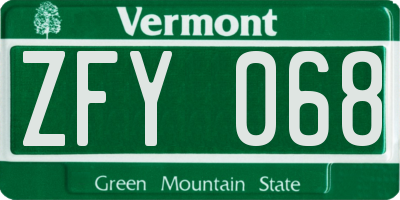 VT license plate ZFY068