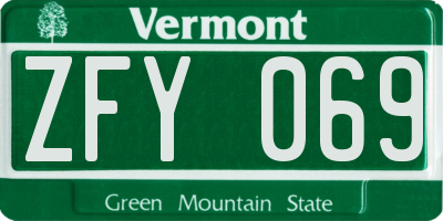 VT license plate ZFY069